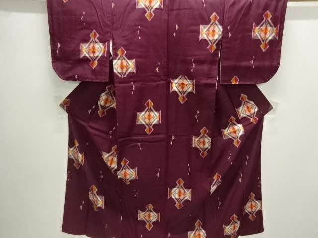JAPANESE KIMONO / ANTIQUE KIMONO / SILK / MEISEN / WOVEN ABSTRACT RHOMBUS